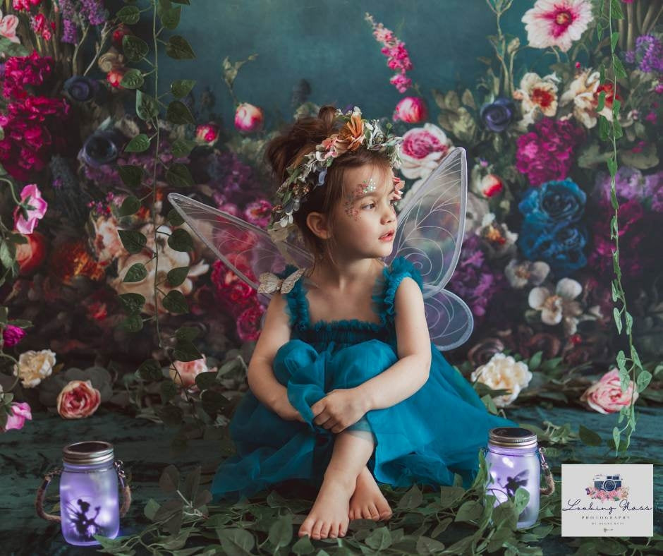 Kate Fine Art Backdrop Oil Painterly Floral Dark Teal Designed by Mini MakeBelieve - Kate Backdrop AU
