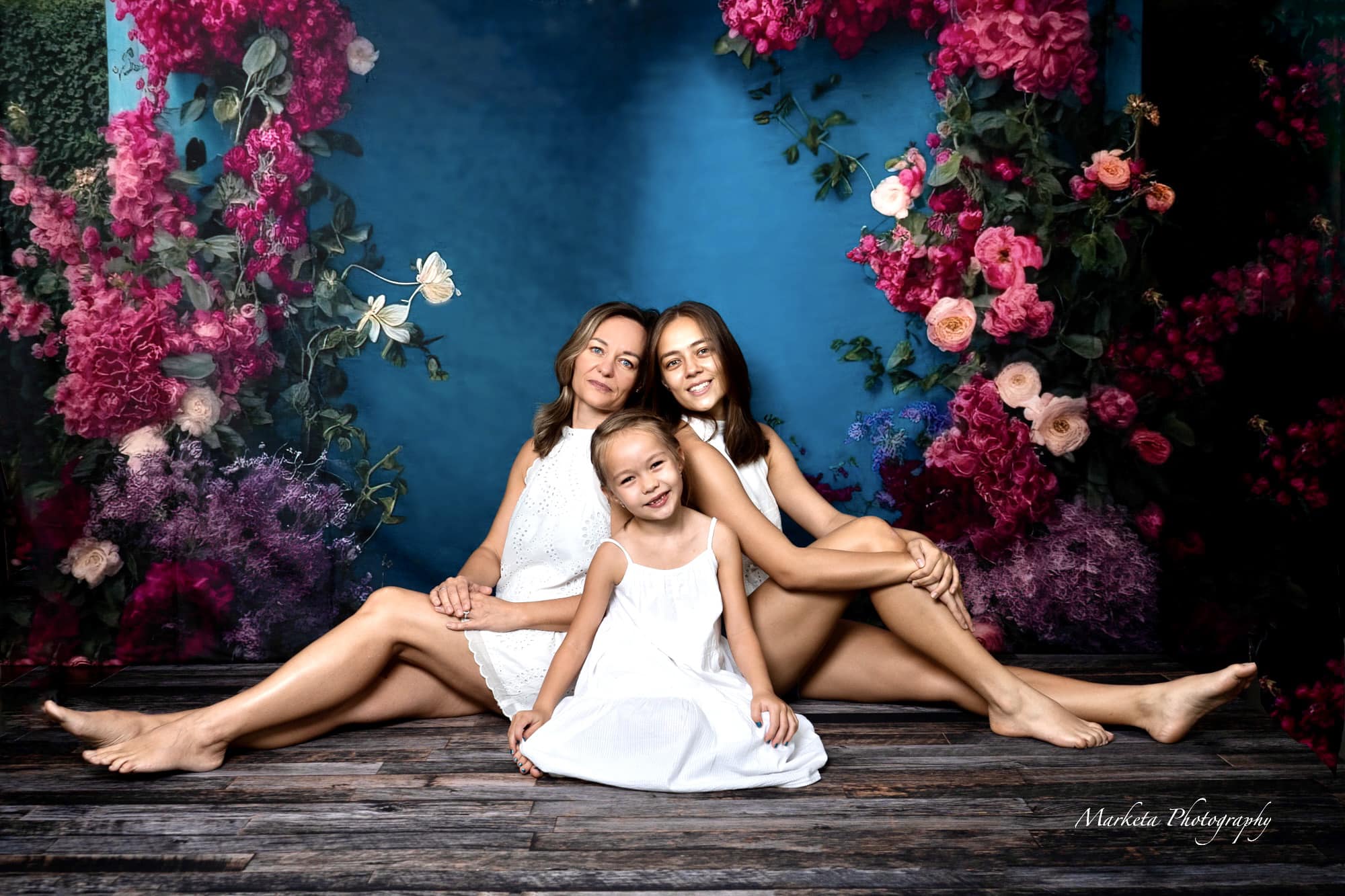 Kate Painted Outside Blue Wall Backdrop Spring Flowers Designed by Mini MakeBelieve - Kate Backdrop AU