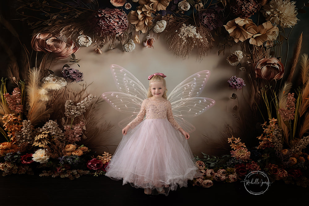 Kate Dried Floral Boho Backdrop Painterly Fine Art Designed by Mini MakeBelieve - Kate Backdrop AU