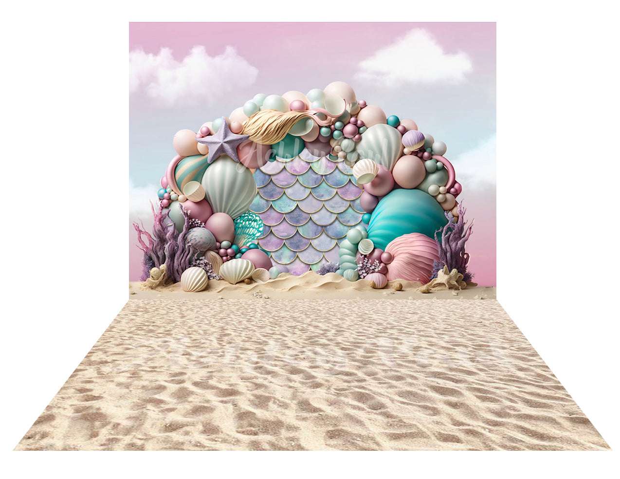 Kate Mermaid Balloons Arch+Sandy Beach Backdrop for Photography - Kate Backdrop AU