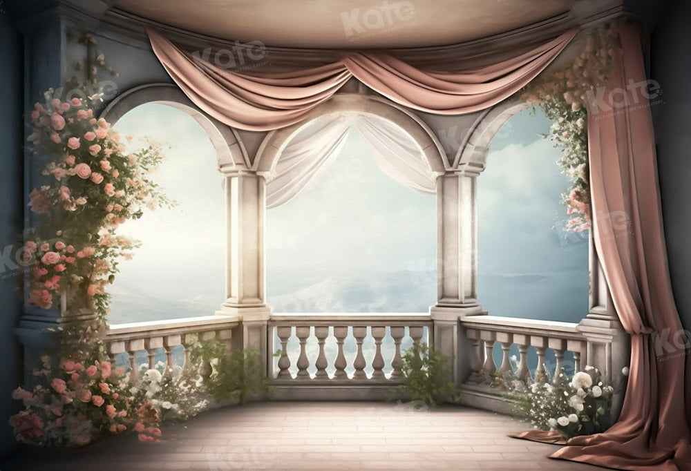 Kate Mountain Balcony Backdrop Spring Flowers Nature for Photography - Kate Backdrop AU
