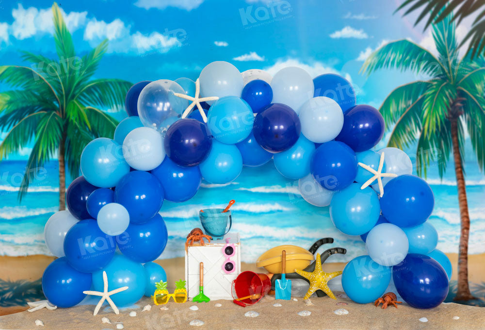 Kate Beach Balloon Party Backdrop Blue Designed by Emetselch