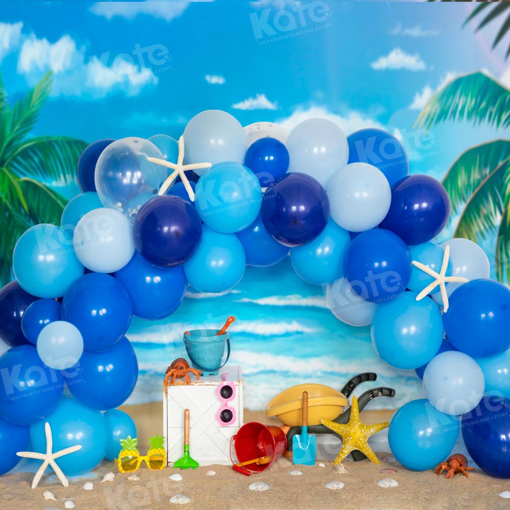 Kate Beach Balloon Party Backdrop Blue Designed by Emetselch