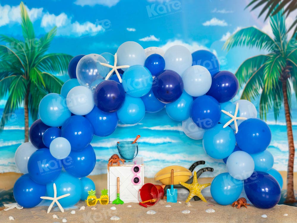 Kate Beach Balloon Party Backdrop Blue Designed by Emetselch