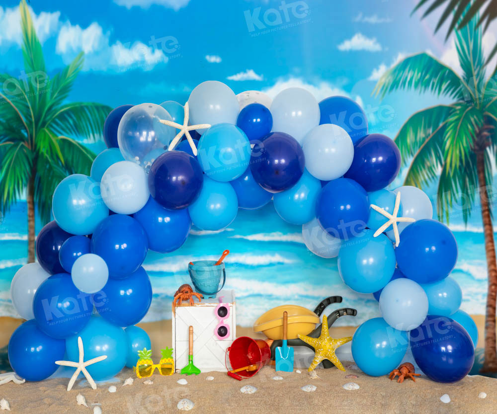 Kate Beach Balloon Party Backdrop Blue Designed by Emetselch