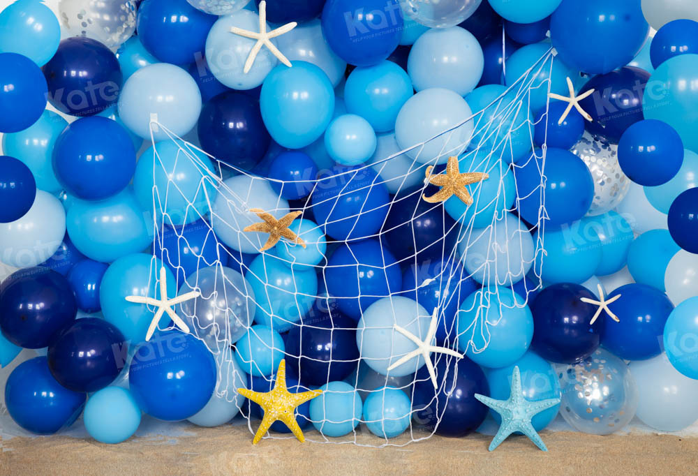 Kate Beach Blue Balloon Backdrop Fishing Net Designed by Emetselch - Kate Backdrop AU