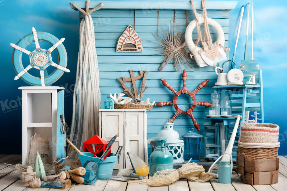 Kate Summer Blue Seaside Sailing Backdrop Designed by Chain Photography