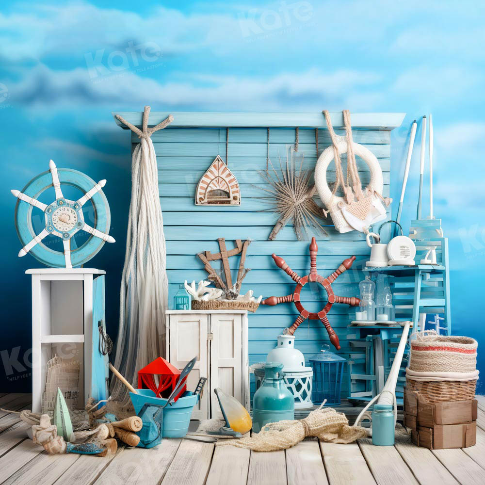 Kate Summer Blue Seaside Sailing Backdrop Designed by Chain Photography