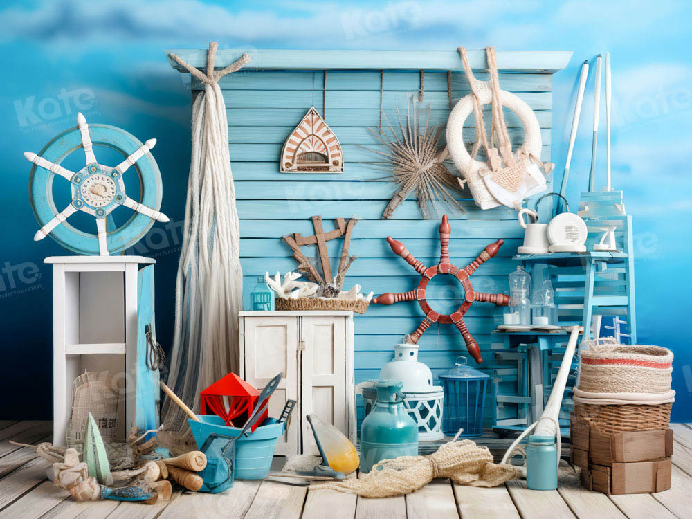 Kate Summer Blue Seaside Sailing Backdrop Designed by Chain Photography