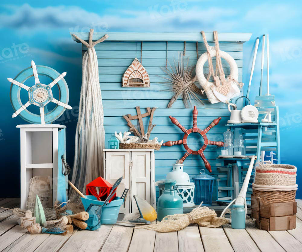 Kate Summer Blue Seaside Sailing Backdrop Designed by Chain Photography