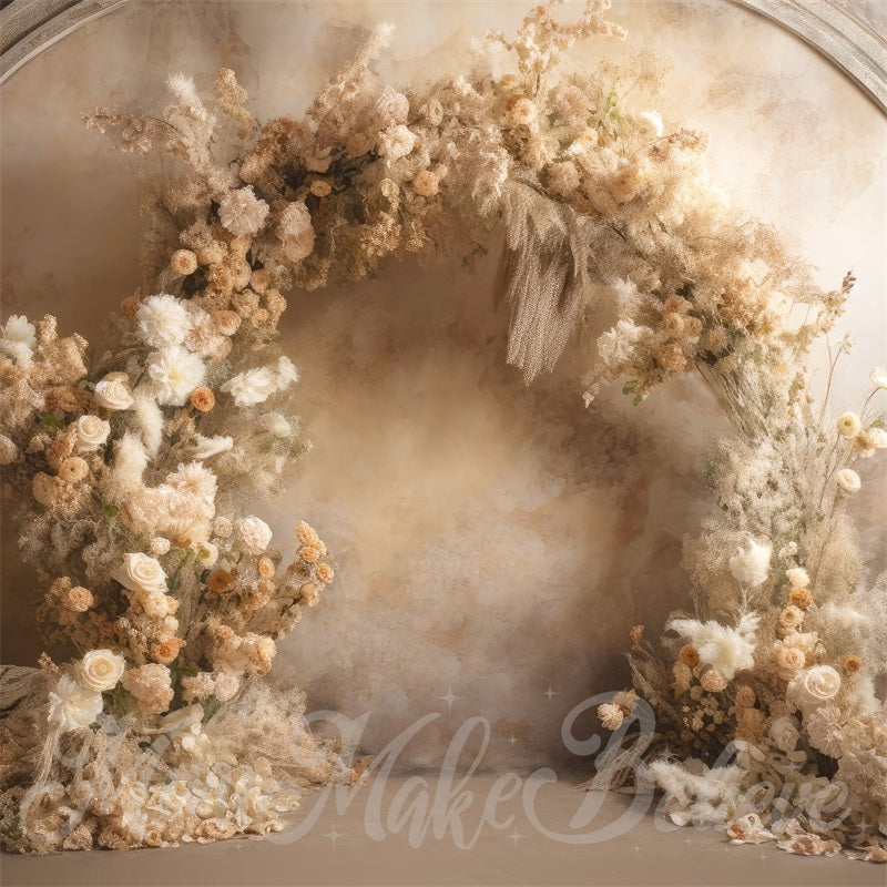 Kate Painterly Fine Art Floral  Backdrop Luxury Flower Arch on Beige Wall Communion Designed by Mini MakeBelieve - Kate Backdrop AU