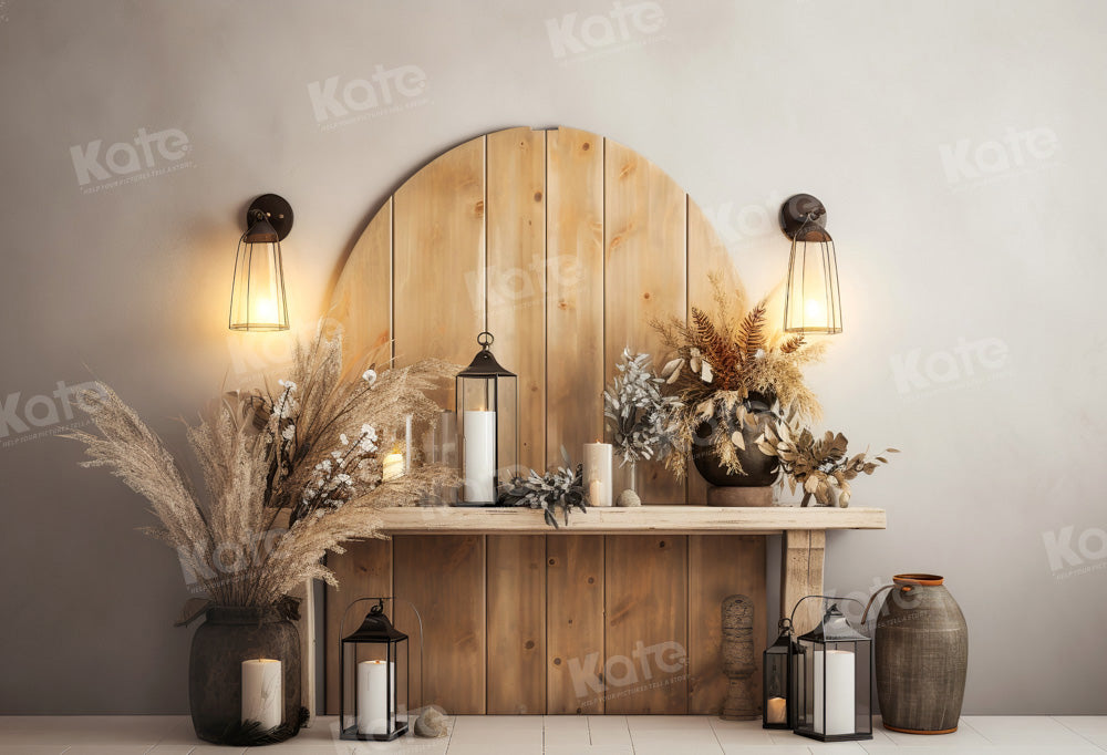 Kate Boho Autumn Backdrop Light Wooden Door Candle Designed by Chain Photography - Kate Backdrop AU