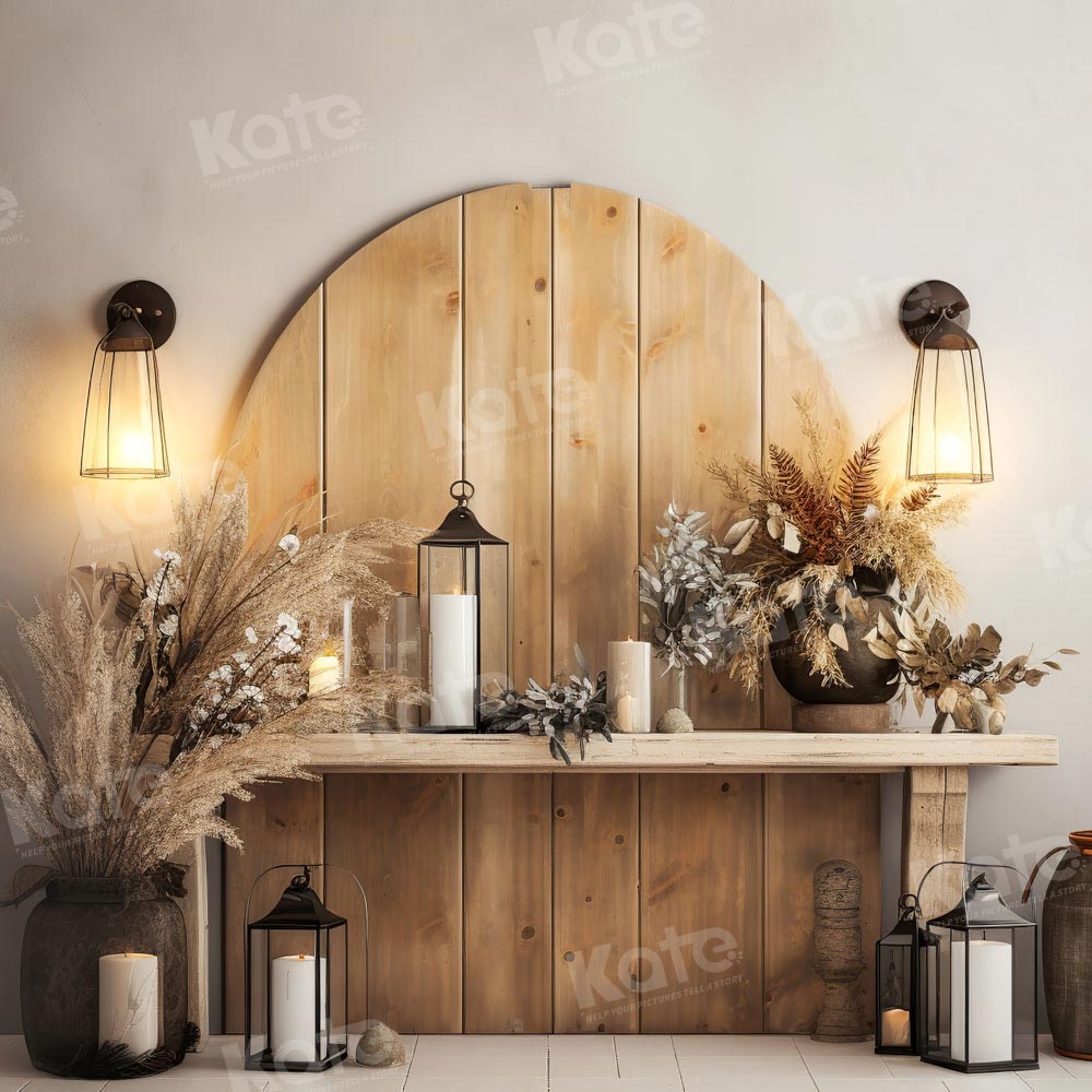 Kate Boho Autumn Backdrop Light Wooden Door Candle Designed by Chain Photography - Kate Backdrop AU