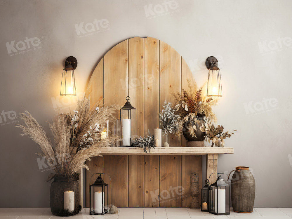 Kate Boho Autumn Backdrop Light Wooden Door Candle Designed by Chain Photography - Kate Backdrop AU