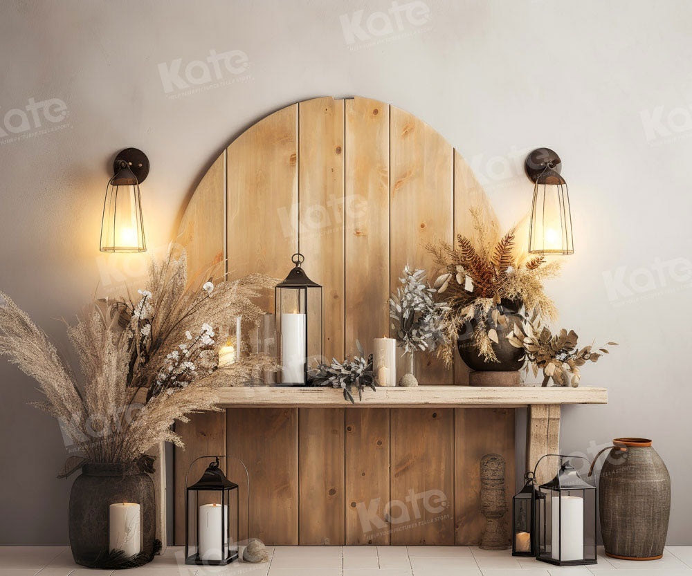 Kate Boho Autumn Backdrop Light Wooden Door Candle Designed by Chain Photography - Kate Backdrop AU