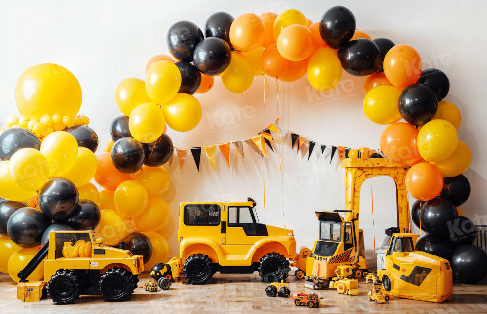 Kate Balloon Boy Birthday Backdrop Excavator Designed by Chain Photography - Kate Backdrop AU