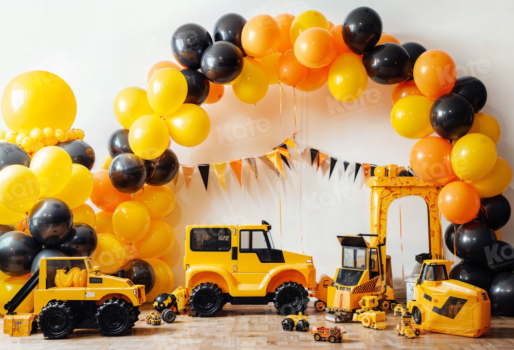 Kate Balloon Boy Birthday Backdrop Excavator Designed by Chain Photography - Kate Backdrop AU