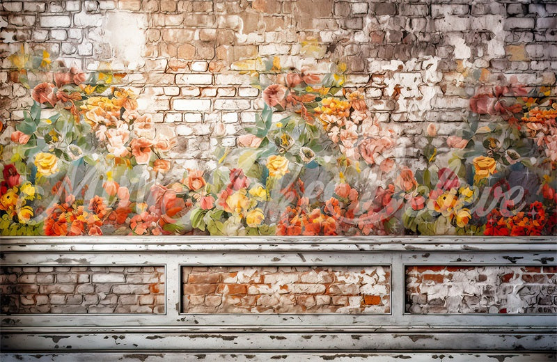Kate Vintage Floral Brick Wall Backdrop Designed by Mini MakeBelieve - Kate Backdrop AU