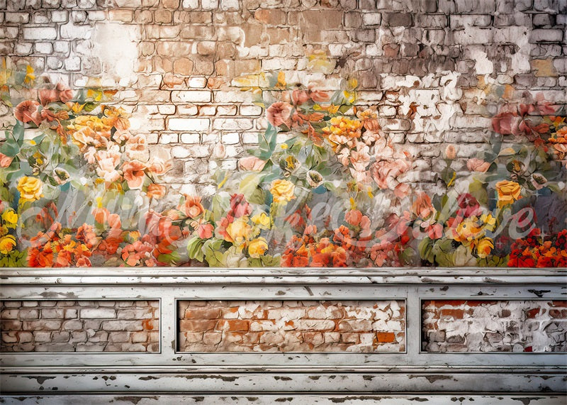 Kate Vintage Floral Brick Wall Backdrop Designed by Mini MakeBelieve - Kate Backdrop AU
