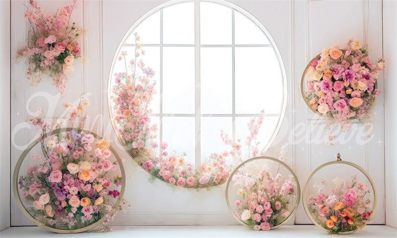 Kate Round Window Flowers Backdrop Mothers Day Designed by Mini MakeBelieve - Kate Backdrop AU