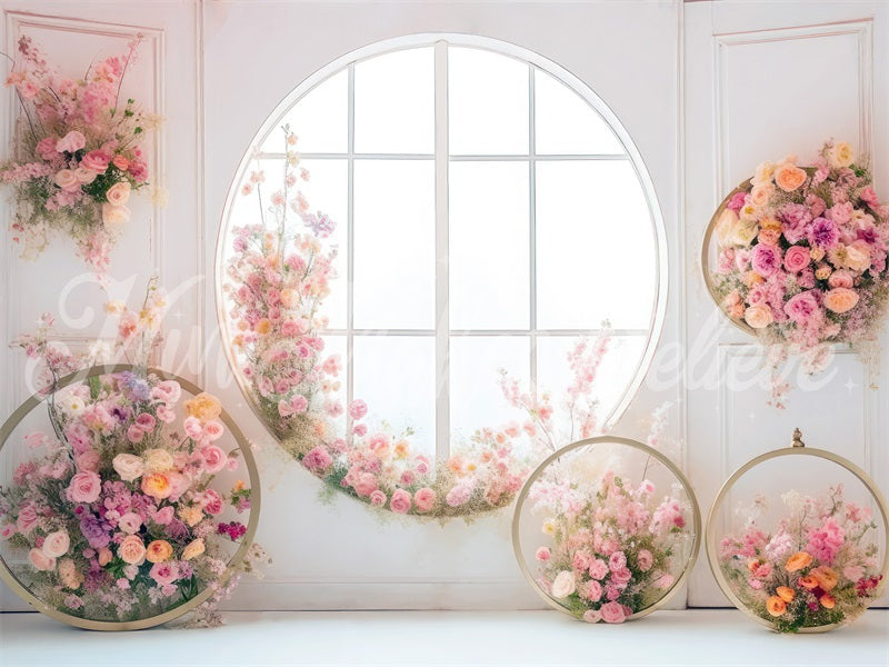 Kate Round Window Flowers Backdrop Mothers Day Designed by Mini MakeBelieve - Kate Backdrop AU