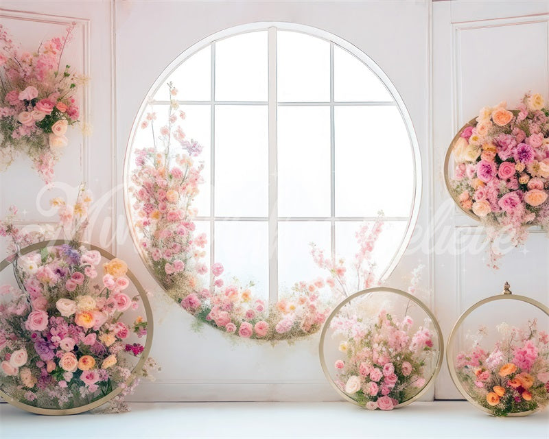 Kate Round Window Flowers Backdrop Mothers Day Designed by Mini MakeBelieve - Kate Backdrop AU