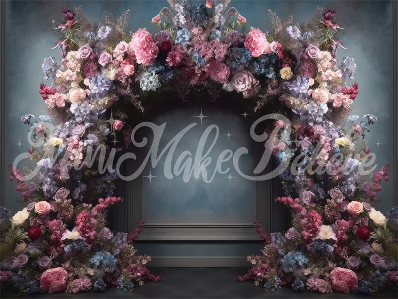 Kate Fine Art Blue Pink Purple Floral Arch Interior Backdrop Designed by Mini MakeBelieve - Kate Backdrop AU