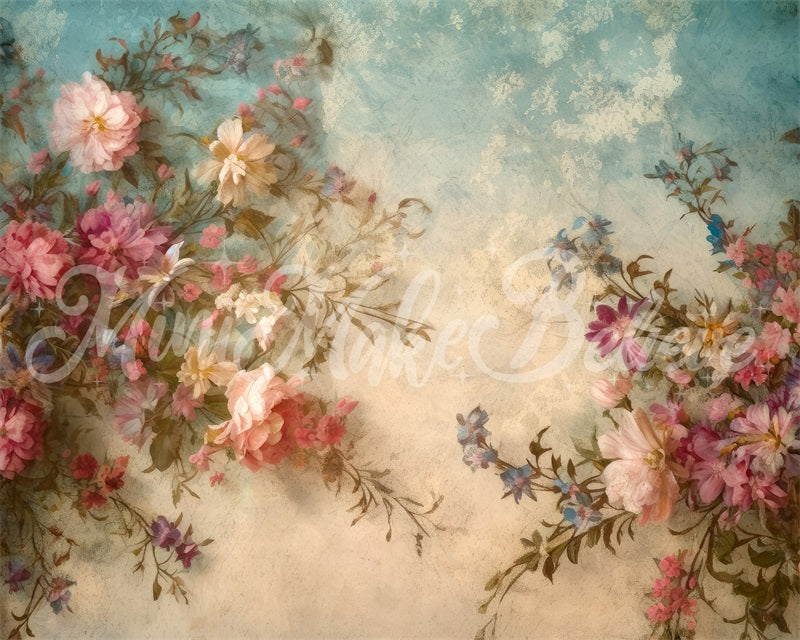 Kate Fine Art Floral Backdrop Vintage Retro Flower Painting Designed by Mini MakeBelieve