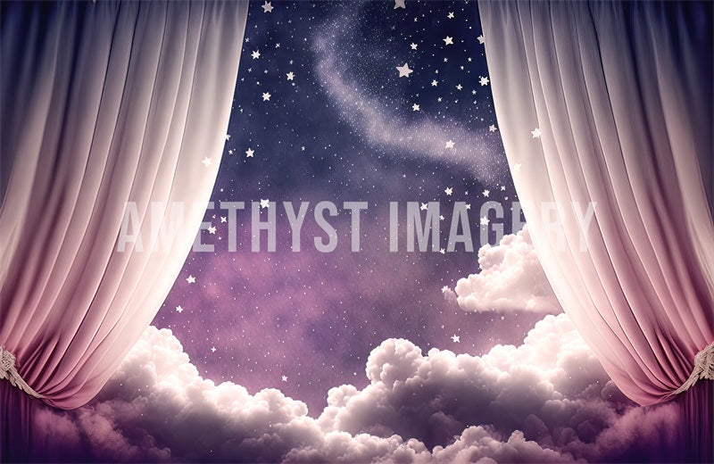 Kate Light Purple Cloud Star Curtain Backdrop Designed by Angela Marie Photography