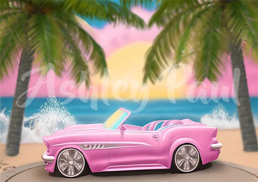 Kate Dolly Pink Car Seaside Backdrop Designed by Ashley Paul - Kate Backdrop AU