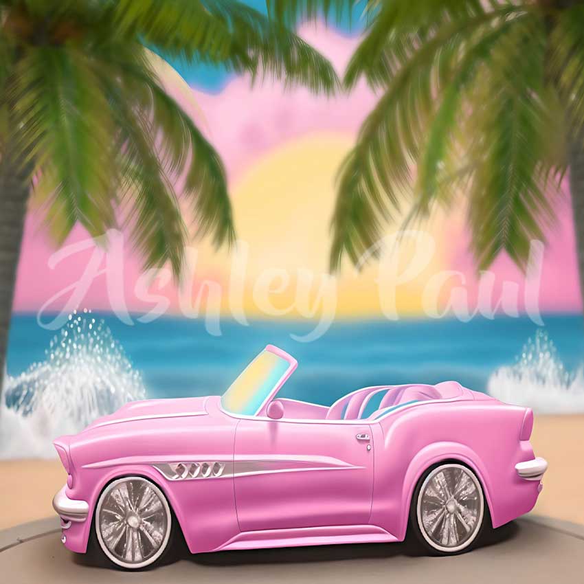 Kate Dolly Pink Car Seaside Backdrop Designed by Ashley Paul - Kate Backdrop AU