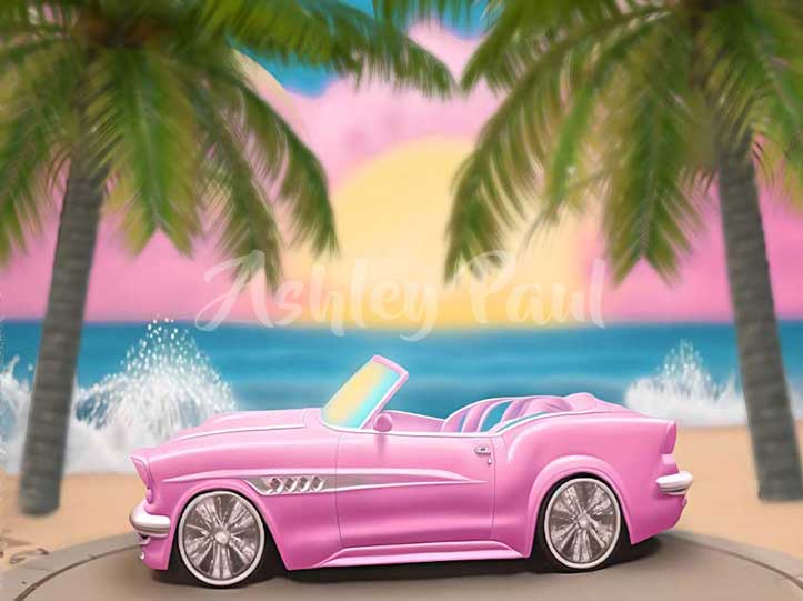 Kate Dolly Pink Car Seaside Backdrop Designed by Ashley Paul - Kate Backdrop AU