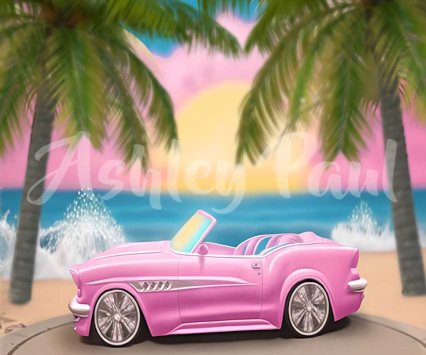 Kate Dolly Pink Car Seaside Backdrop Designed by Ashley Paul - Kate Backdrop AU