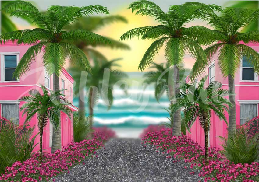 Kate Beach Pink House Backdrop Designed by Ashley Paul - Kate Backdrop AU