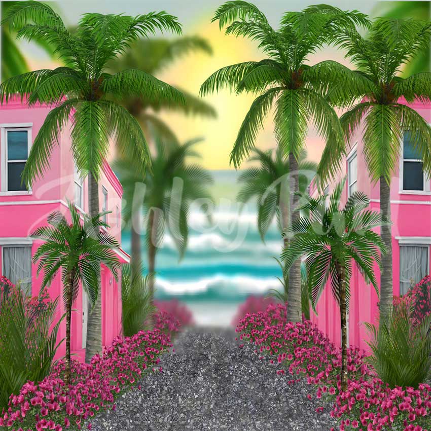Kate Beach Pink House Backdrop Designed by Ashley Paul - Kate Backdrop AU