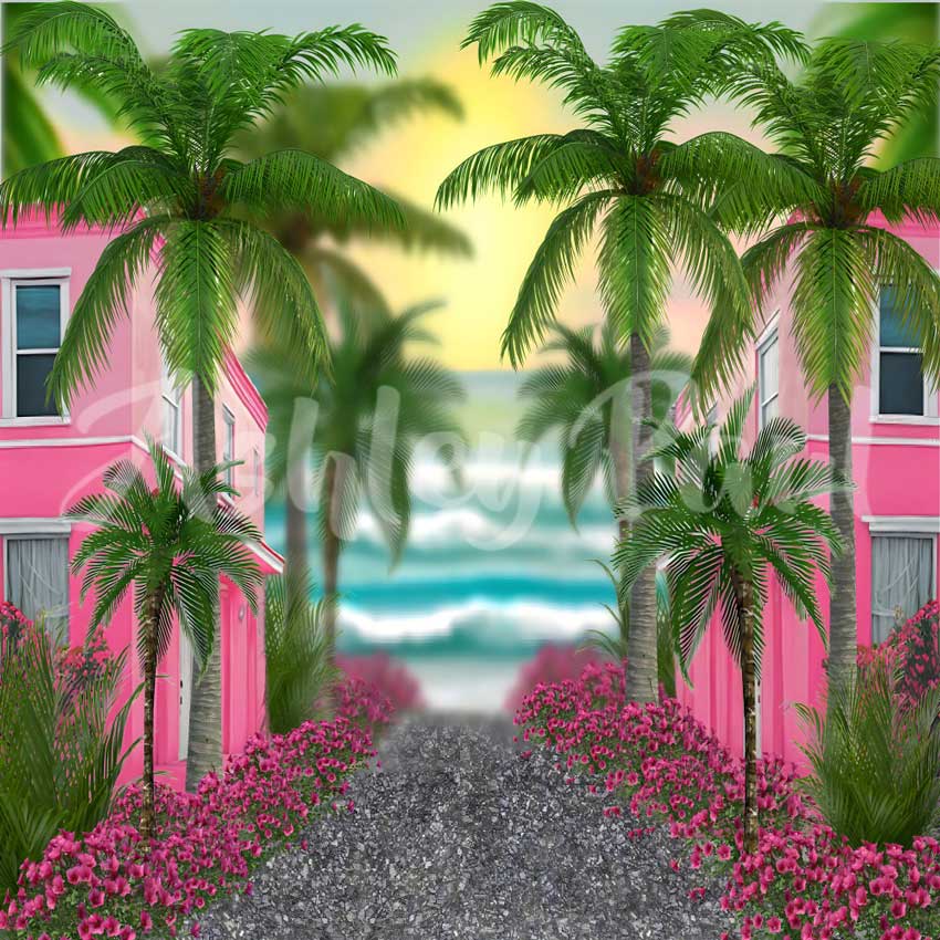 Kate Beach Pink House Backdrop Designed by Ashley Paul