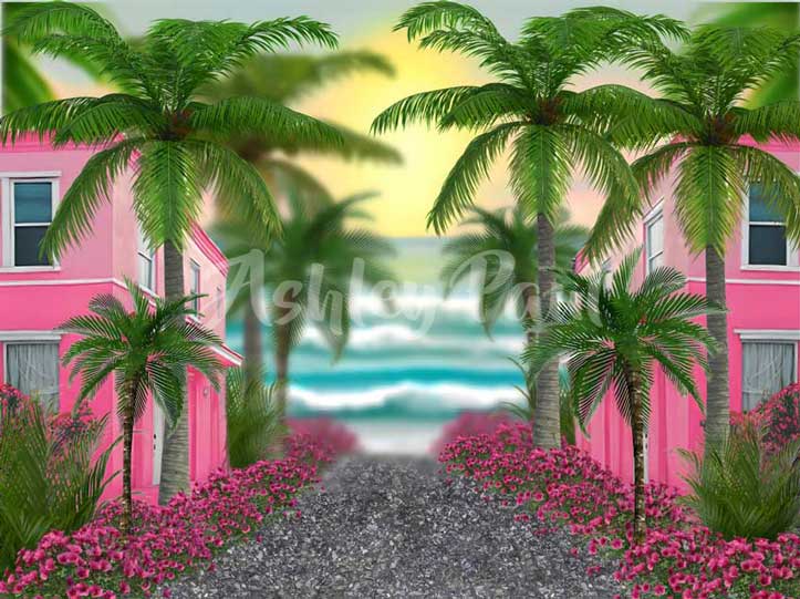 Kate Beach Pink House Backdrop Designed by Ashley Paul - Kate Backdrop AU
