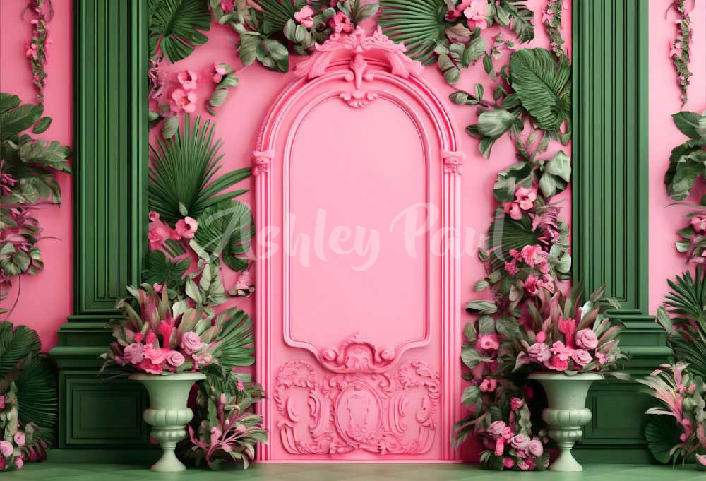 Kate Tropical Pink Flower Wall Backdrop Designed by Ashley Paul