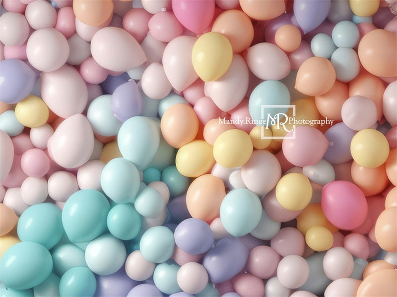 Kate Bright Pastel Rainbow Balloon Wall Backdrop Designed by Mandy Ringe Photography