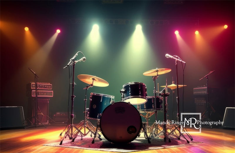 Kate Colorful Rock Stage Drum Set Backdrop Designed by Mandy Ringe Photography - Kate Backdrop AU