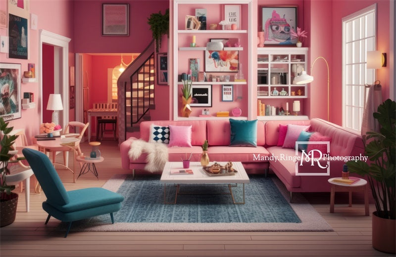 Kate Dollhouse Backdrop Pink Living Room Designed by Mandy Ringe Photography