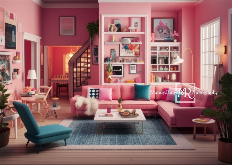Kate Dollhouse Backdrop Pink Living Room Designed by Mandy Ringe Photography