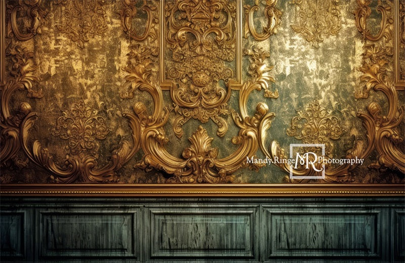 Kate Gilded Gold Teal Wall Backdrop Designed by Mandy Ringe Photography