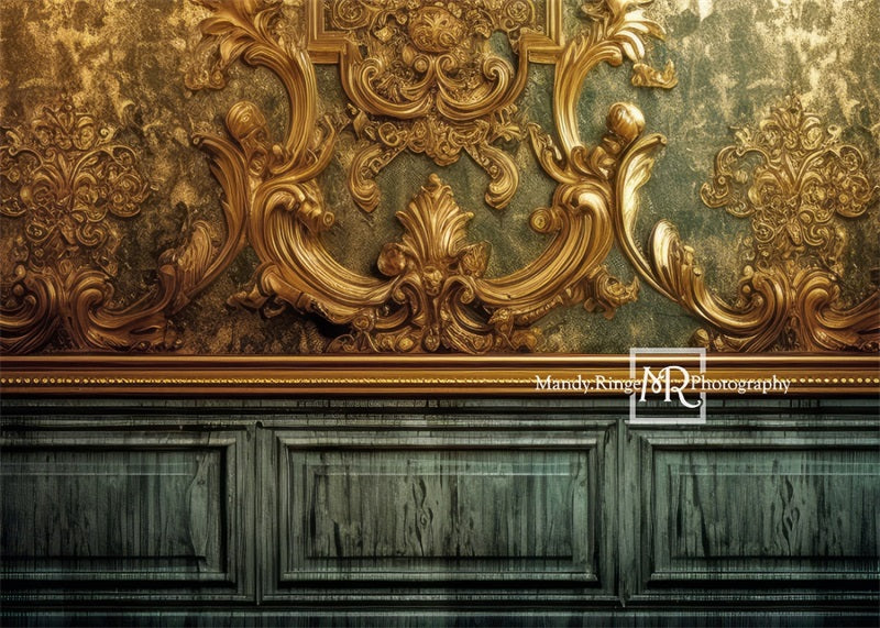 Kate Gilded Gold Teal Wall Backdrop Designed by Mandy Ringe Photography