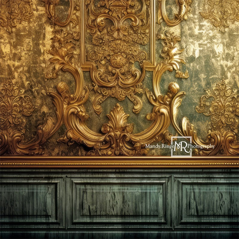 Kate Gilded Gold Teal Wall Backdrop Designed by Mandy Ringe Photography