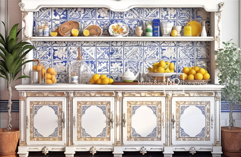 Kate Mediterranean Lemonade Kitchen Backdrop Designed by Mandy Ringe Photography - Kate Backdrop AU