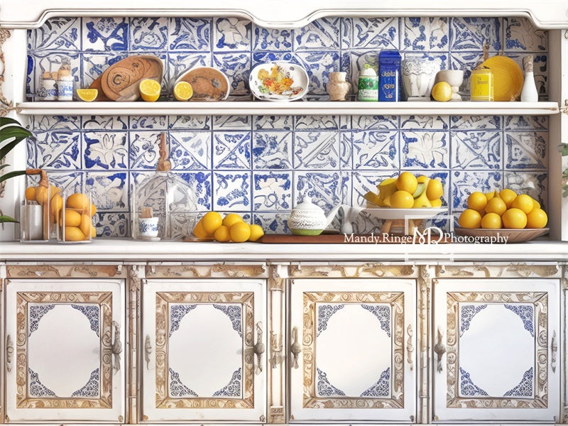 Kate Mediterranean Lemonade Kitchen Backdrop Designed by Mandy Ringe Photography - Kate Backdrop AU