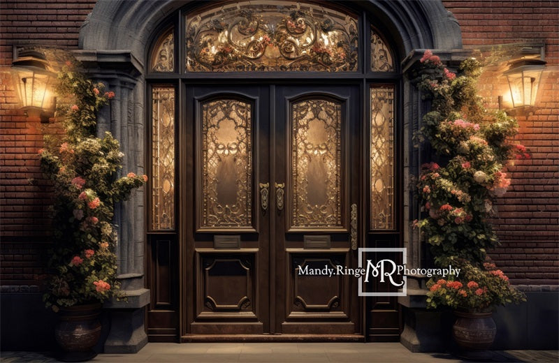 Kate Ornate Front Door Flowers Night Backdrop Designed by Mandy Ringe Photography - Kate Backdrop AU