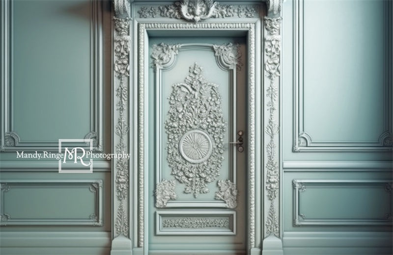 Kate Ornate Mint Victorian Walls Door Backdrop Designed by Mandy Ringe Photography - Kate Backdrop AU