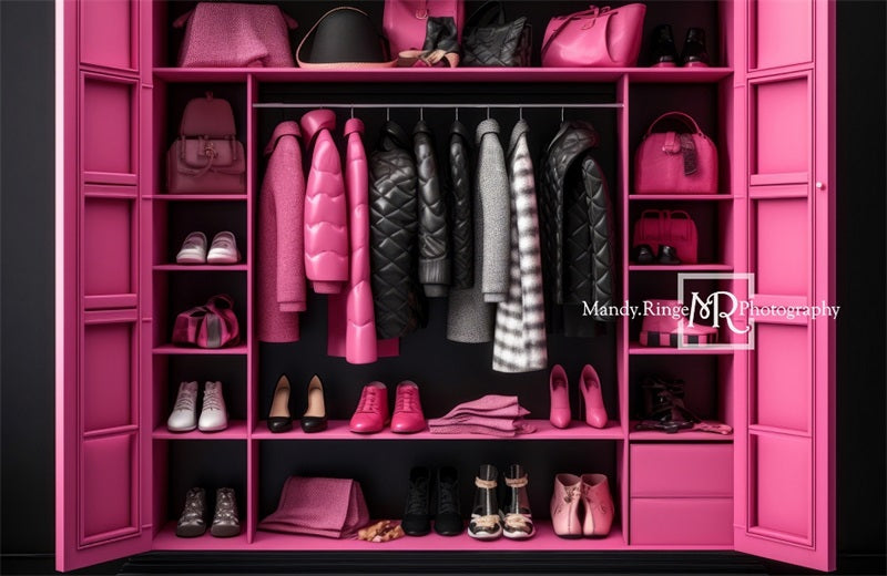 Kate Pink Black Doll Accessory Closet Backdrop Designed by Mandy Ringe Photography